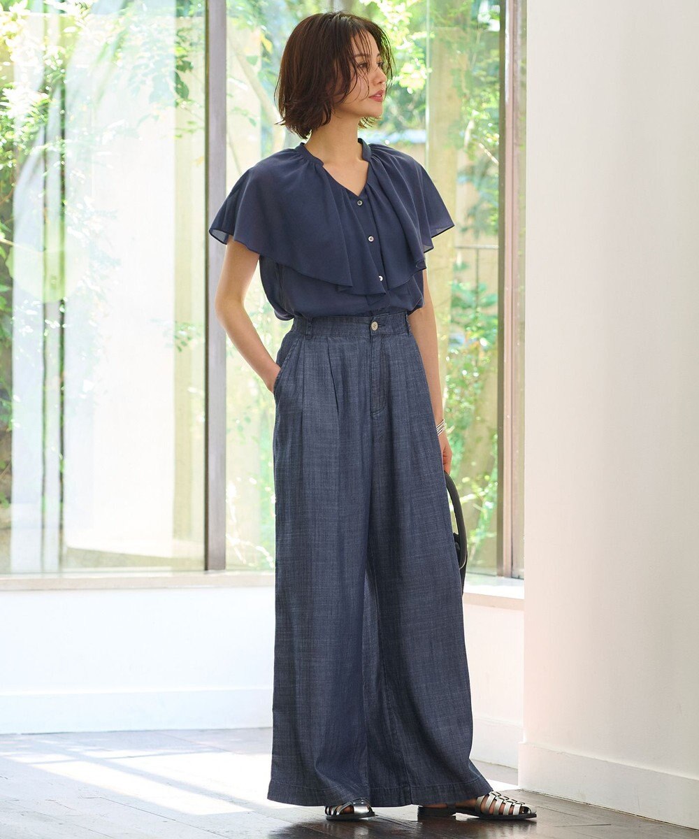 自由区 【洗える・XSサイズあり】テンセルリネンデニムワイド パンツ 