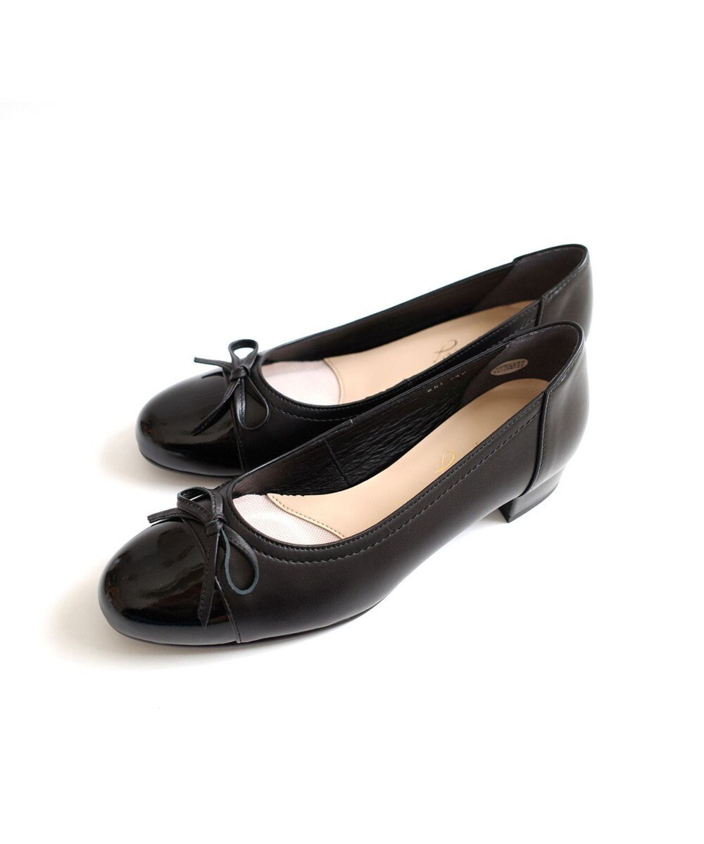 Pointer 日本製 本革リボン付きラウンドトゥパンプス 