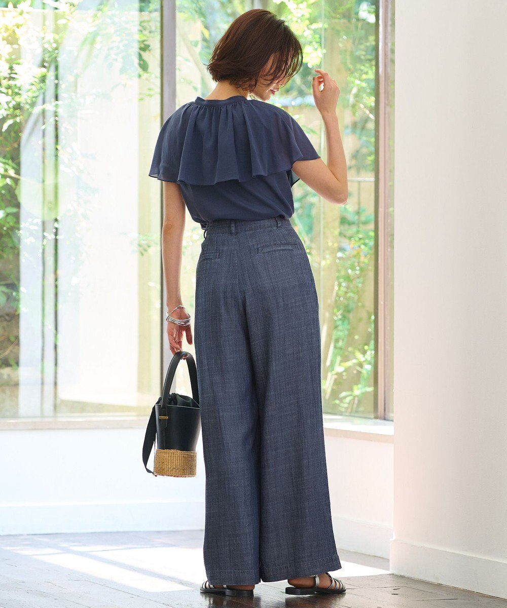 自由区 【洗える・XSサイズあり】テンセルリネンデニムワイド パンツ 
