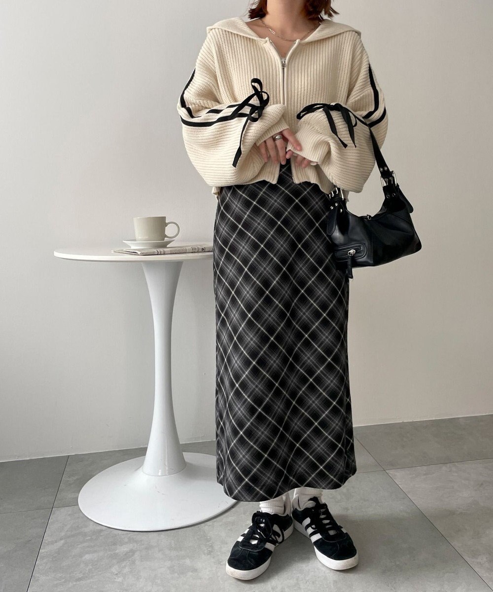 WEGO ラインリボンダブルジップニットパーカー 