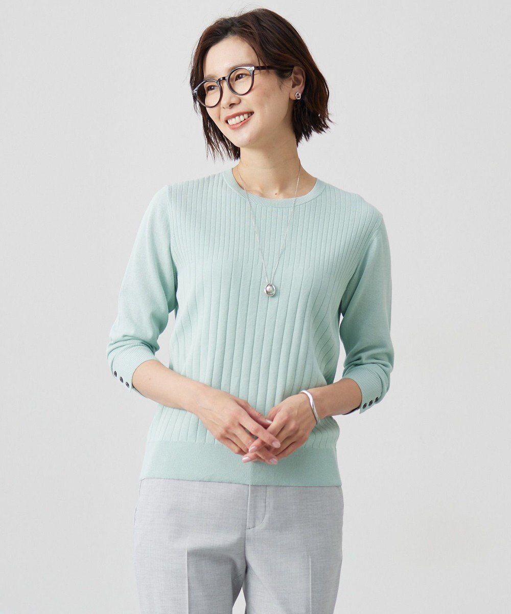 J.PRESS LADIES L 【洗える】Cotton Acetate ストライプ ニット プルオーバー 