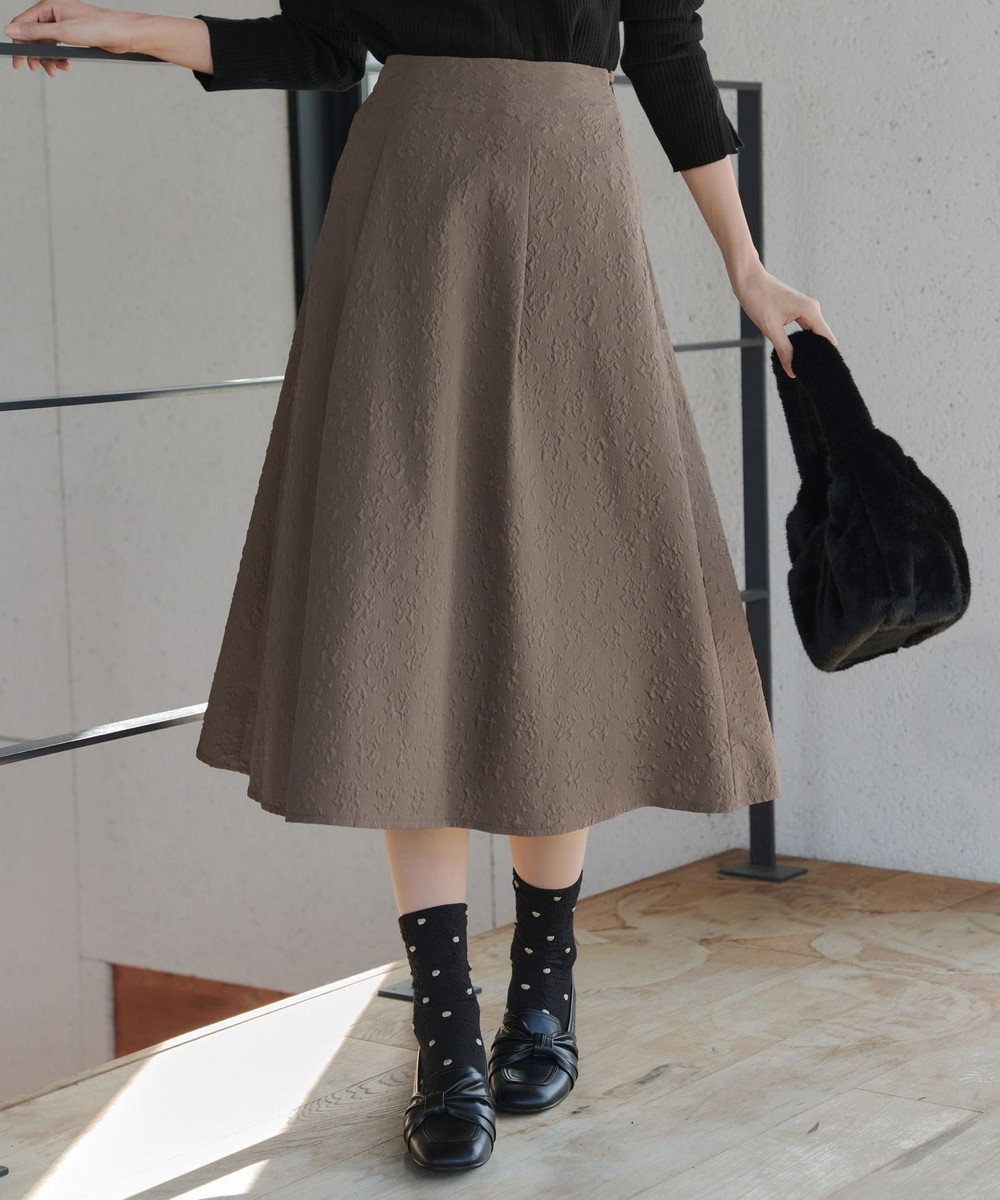 Tiaclasse 【洗える】ふくれジャガードタックフレアスカート 