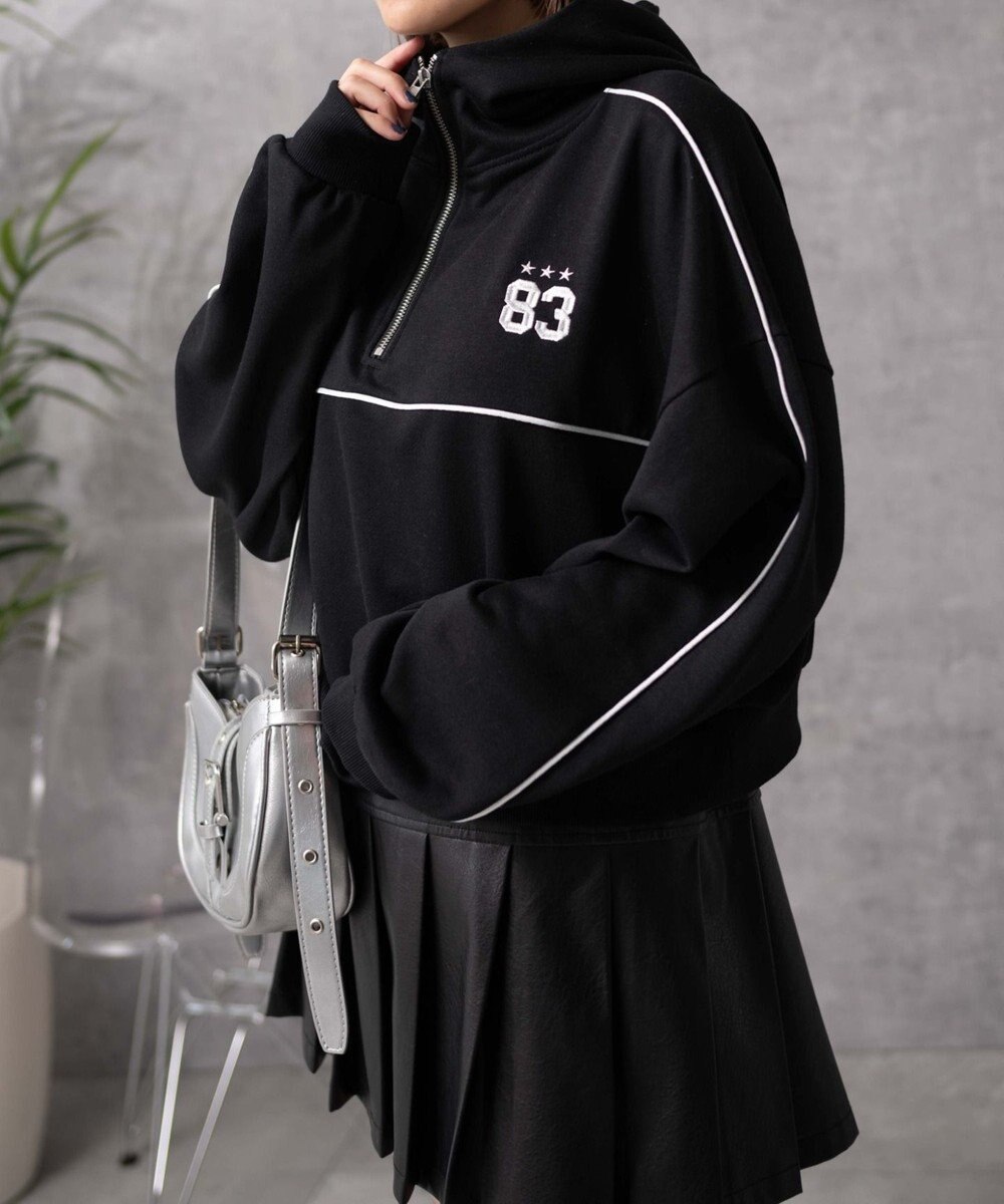 WEGO パイピングハーフジッププルパーカー 