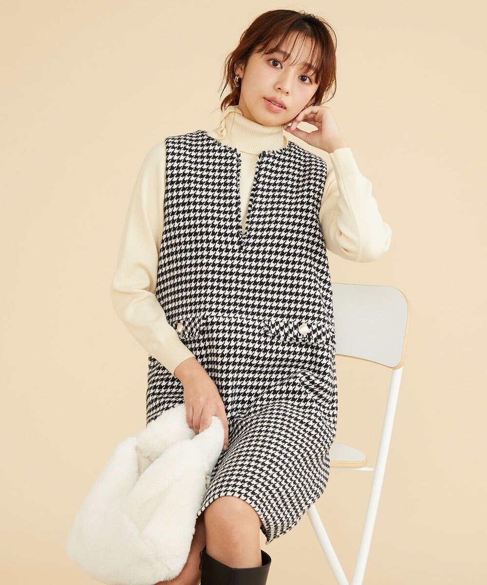 Feroux 【洗える】キーネックミディ ジャンスカ 