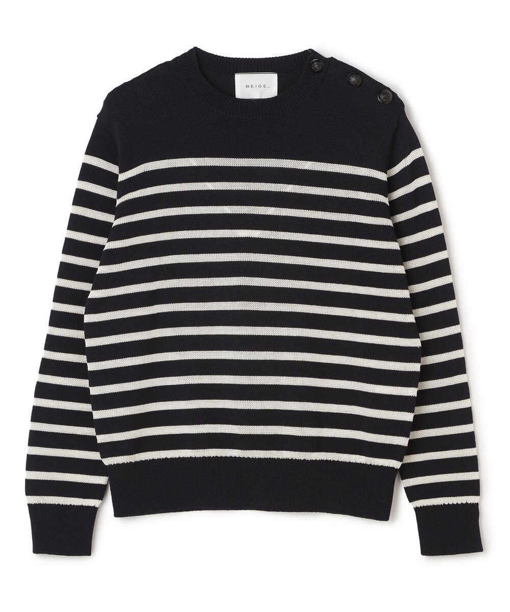 BEIGE， HELIODOR / レーヨンボーダーマリンボタンニット 