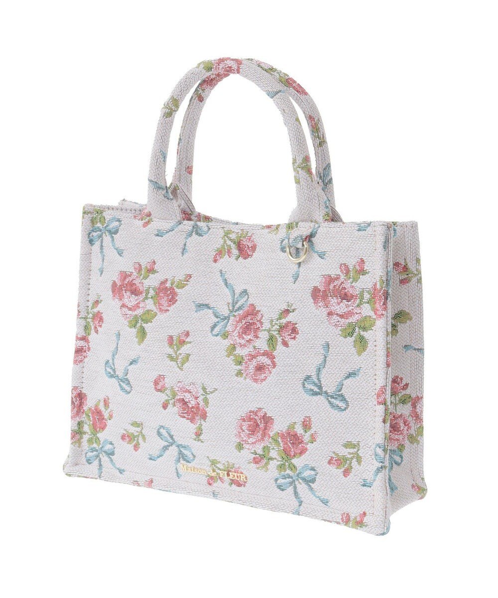 Maison de FLEUR ローズリボン柄ゴブランスクエアトートSバッグ 