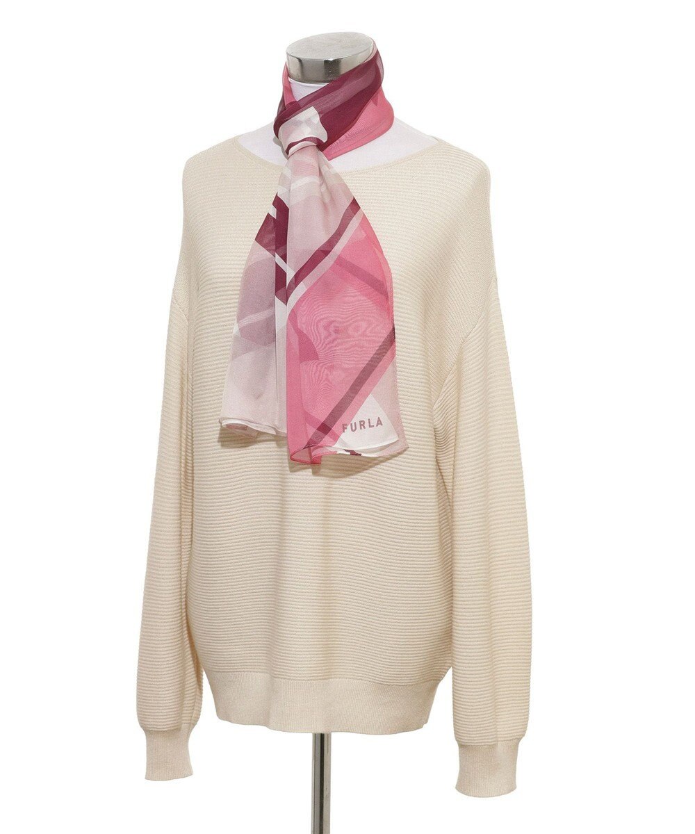 MOONBAT 【シルク100%】FURLA (フルラ) アーチロゴ 幾何学柄 シルクシフォンプリントスカーフ 150cm×35cm 手洗い可能 