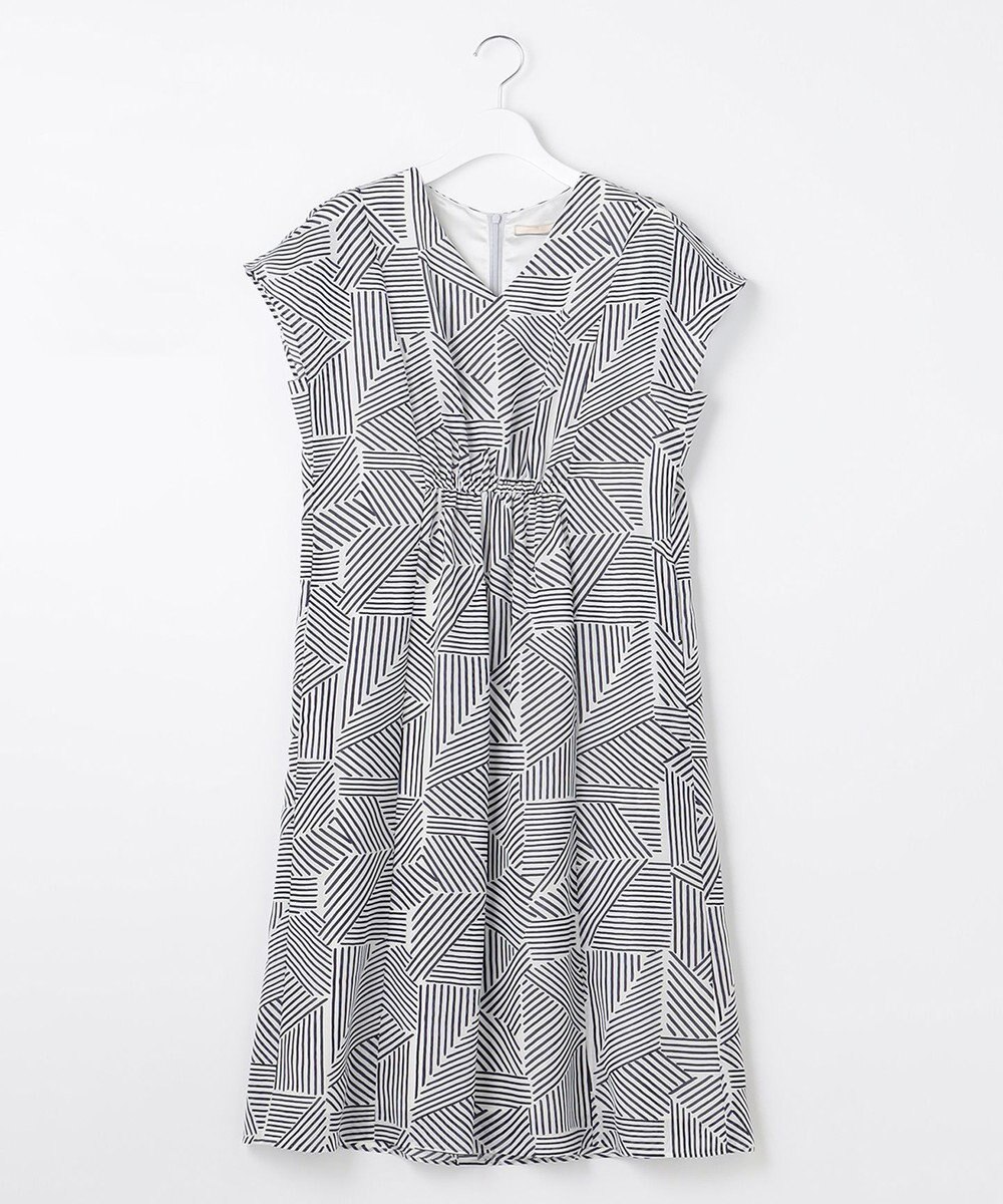 自由区 【洗える・XSサイズあり】モザイクラインプリント ワンピース 