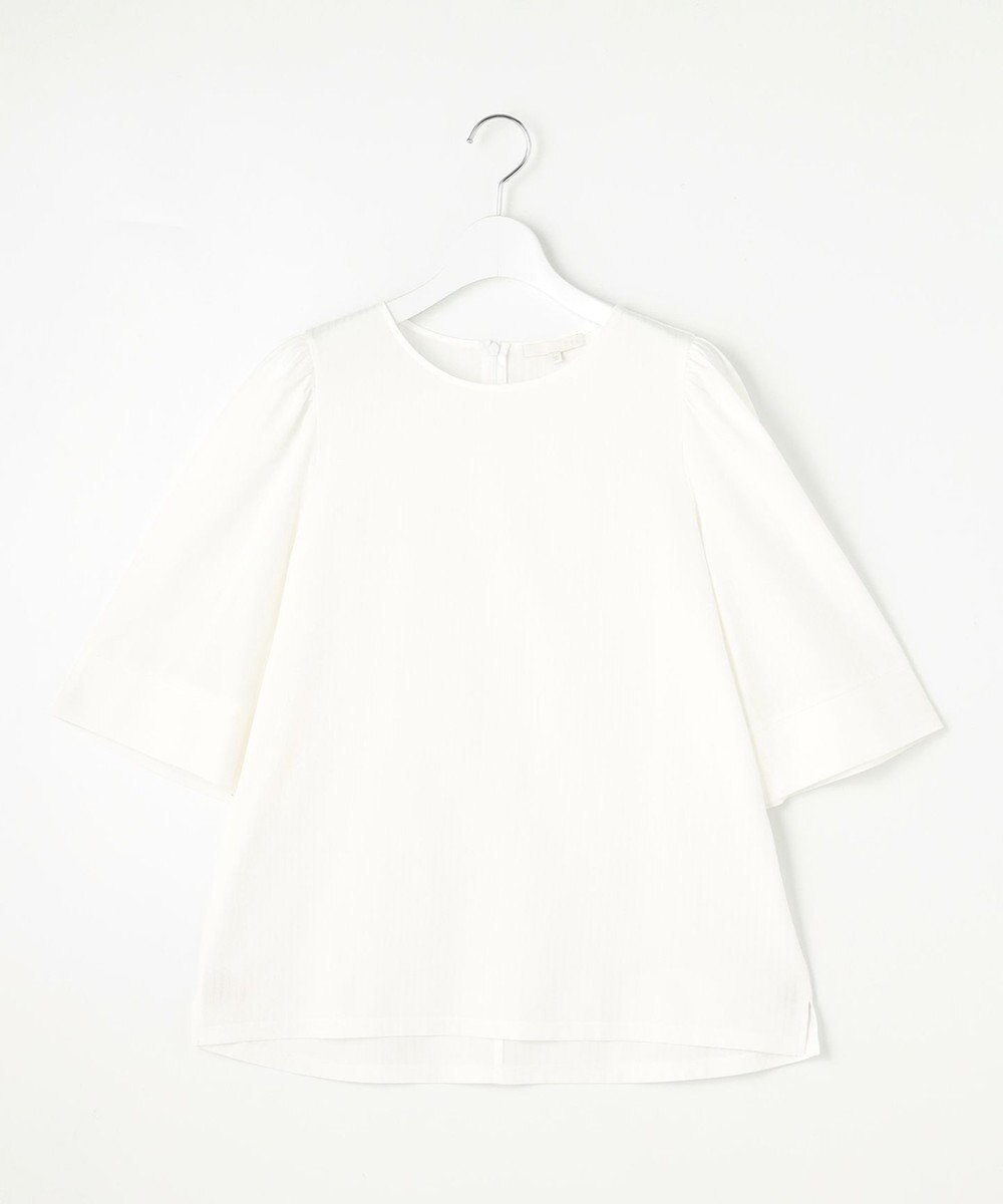 自由区 S 【接触冷感・UVカット・洗える】ストライプコットンハイゲージフレアスリーブ カットソー 