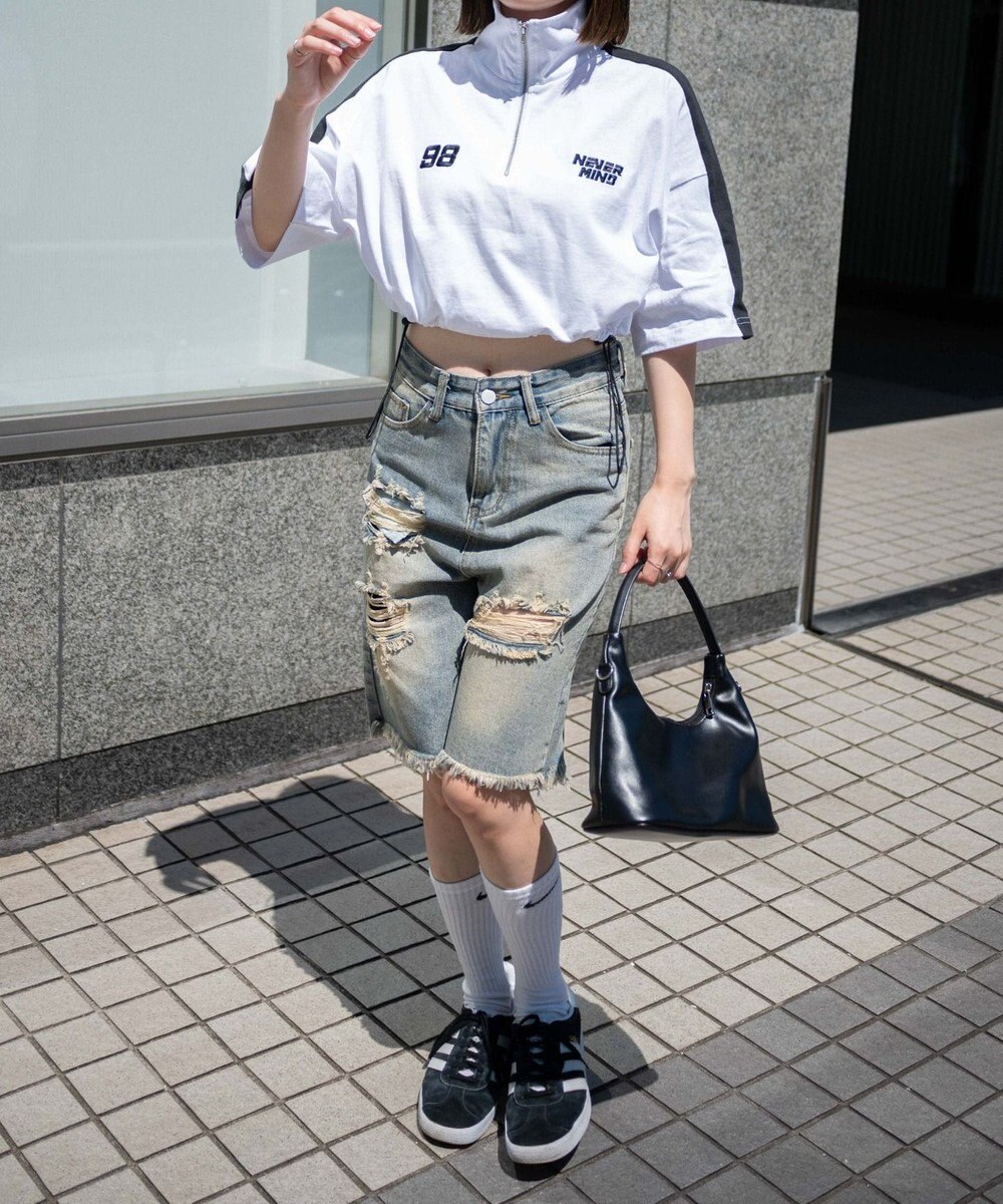 WEGO 刺繍ハーフジップT 