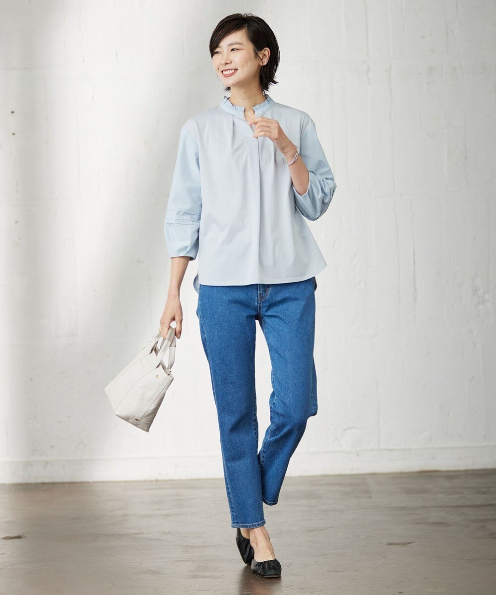 J.PRESS LADIES L コンビジャージー フリルネック カットソー 