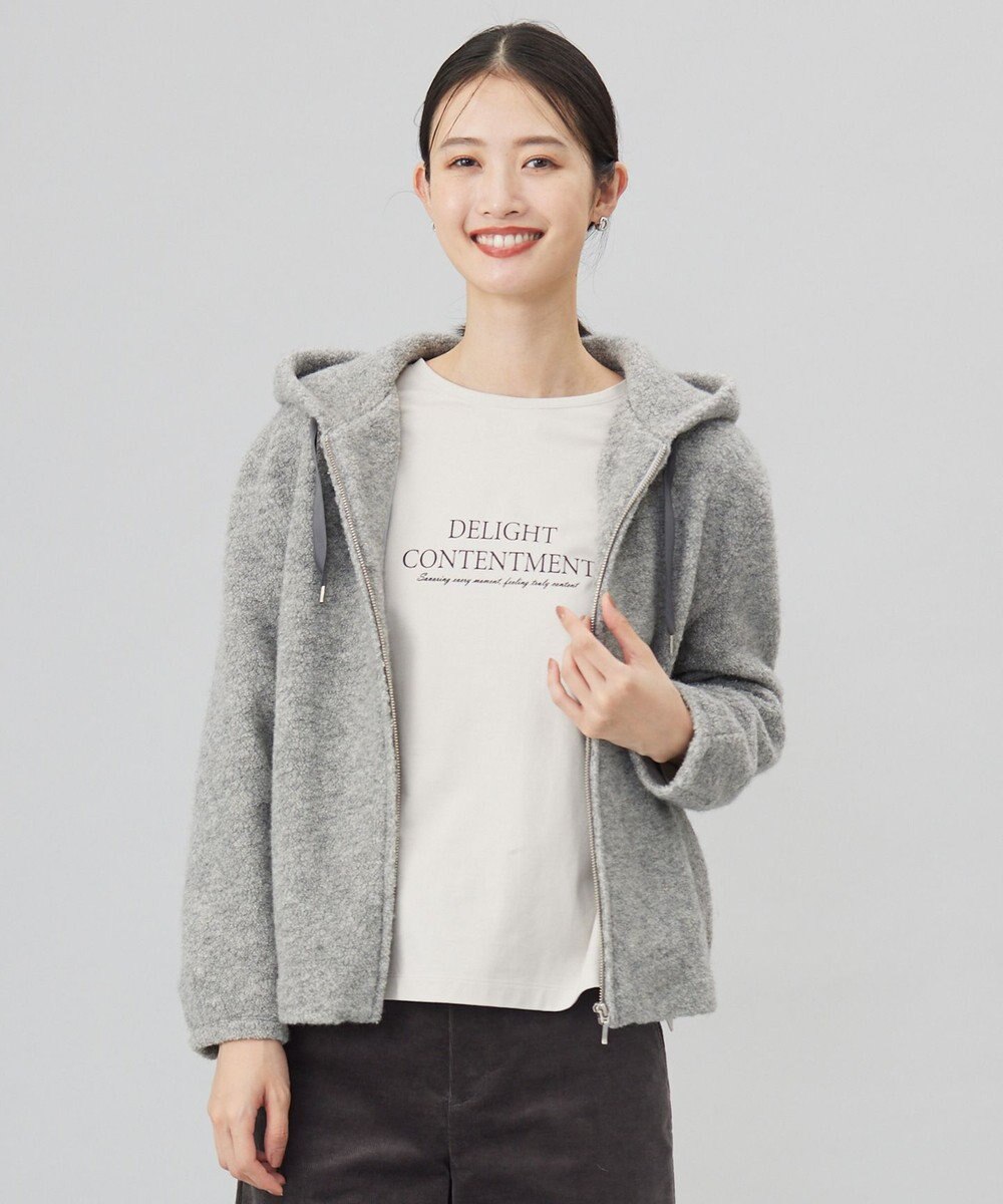 J.PRESS LADIES 【WEB限定カラーあり】パイルジャージー ジップアップ パーカー ライトグレー系