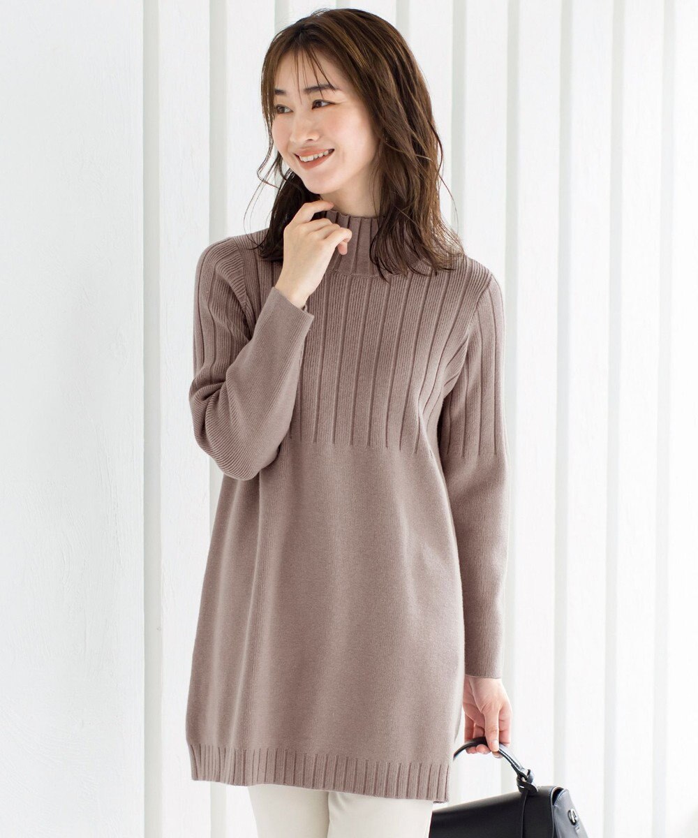 Tiaclasse L 【洗える】もっちり柔らかいハーフリブニットチュニック 