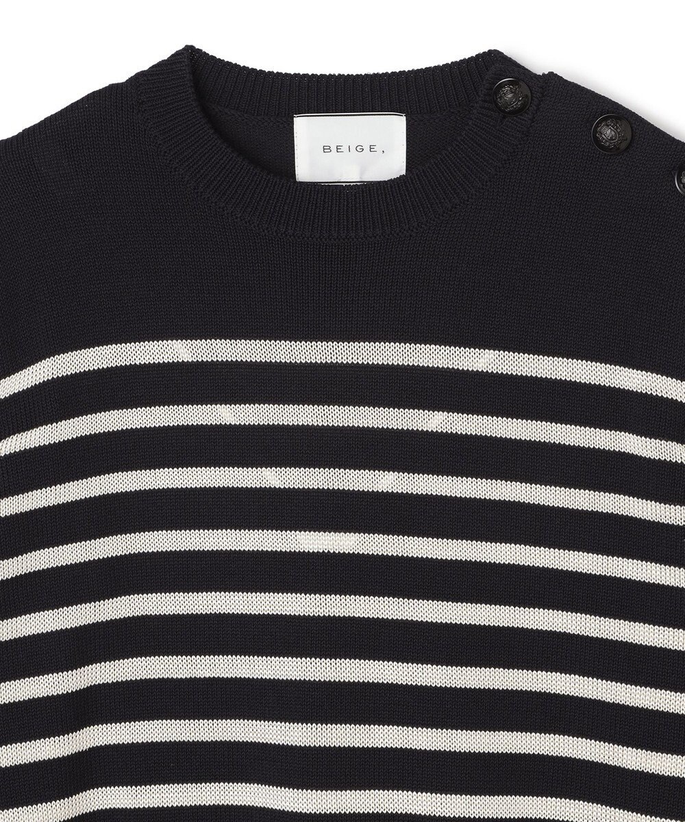 BEIGE， HELIODOR / レーヨンボーダーマリンボタンニット 
