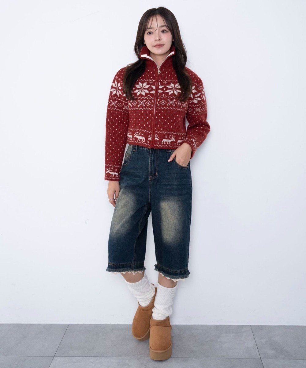 WEGO ユキガラダブルジップカーデ 