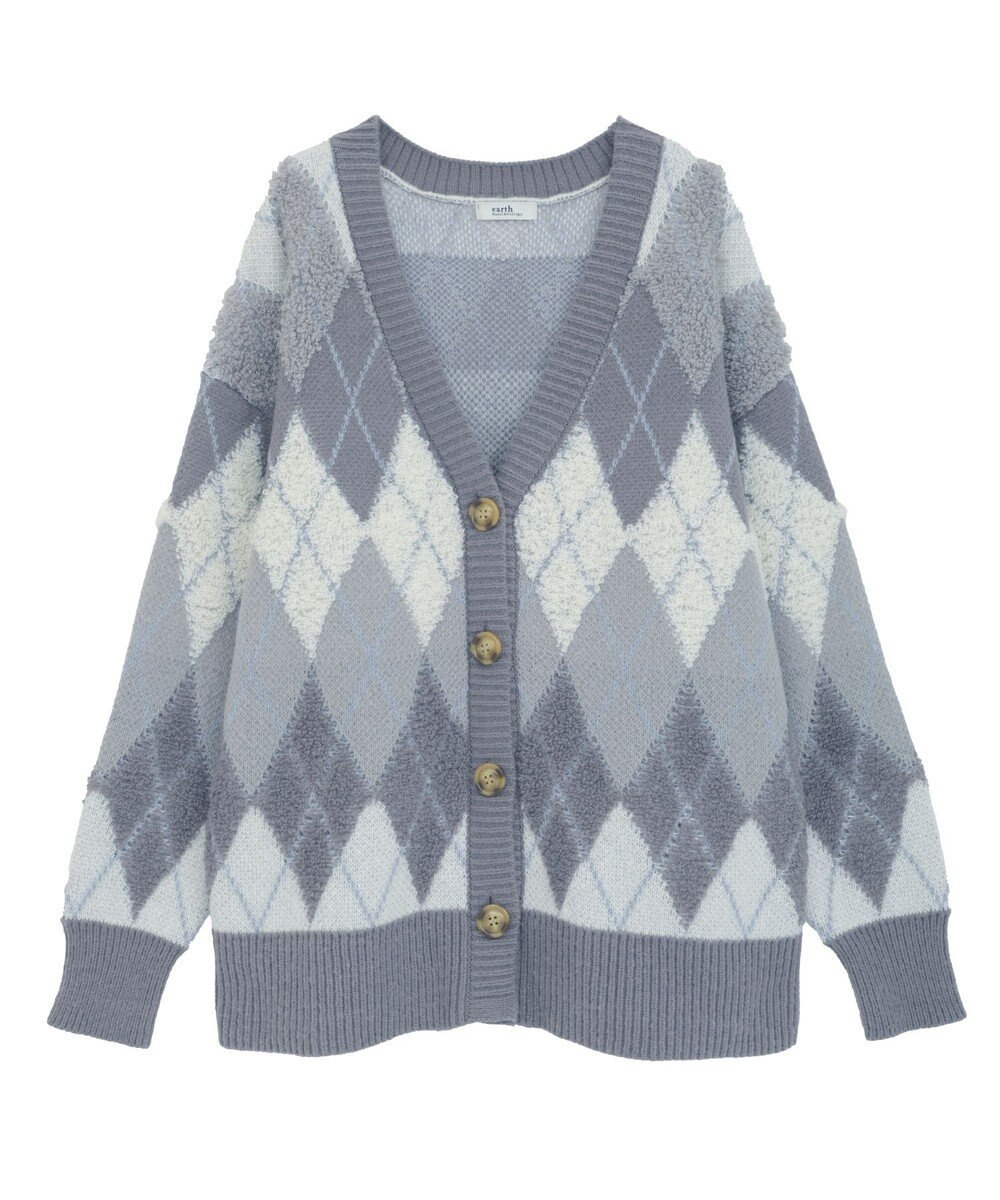 earth music&ecology ループ編みアーガイルカーディガン 
