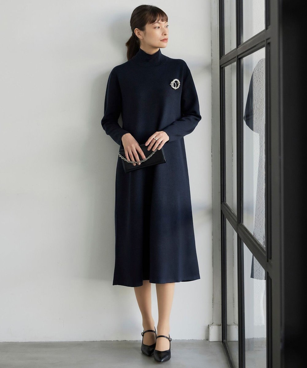 ICB L ウールブレンドスムース ハイネックワンピース 