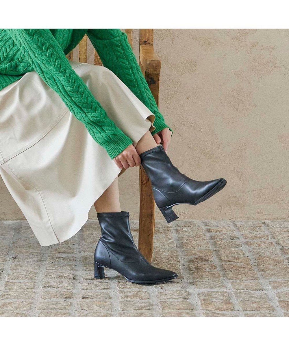 MODE ET JACOMO <carino>【レイン対応】フレアヒールストレッチブーツ 