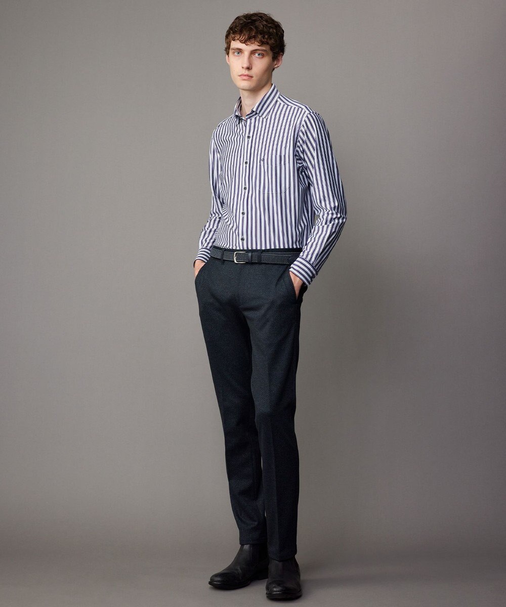 JOSEPH ABBOUD 【キングサイズ・快適な着心地・イージーケア】コンフォートジャージー ストライプ シャツ 