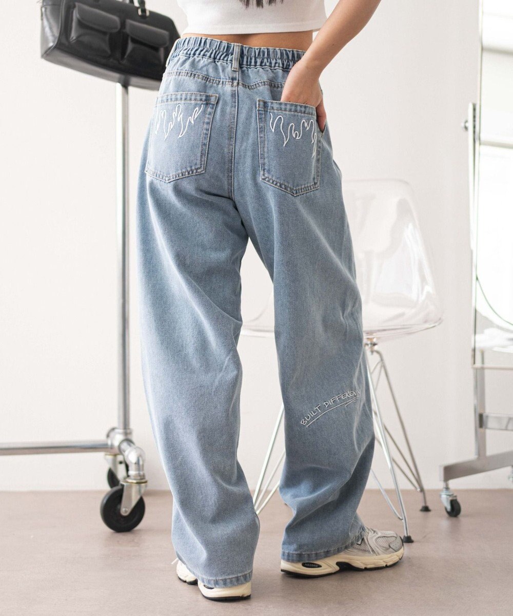 WEGO 刺繍ロゴバレルレッグパンツ 