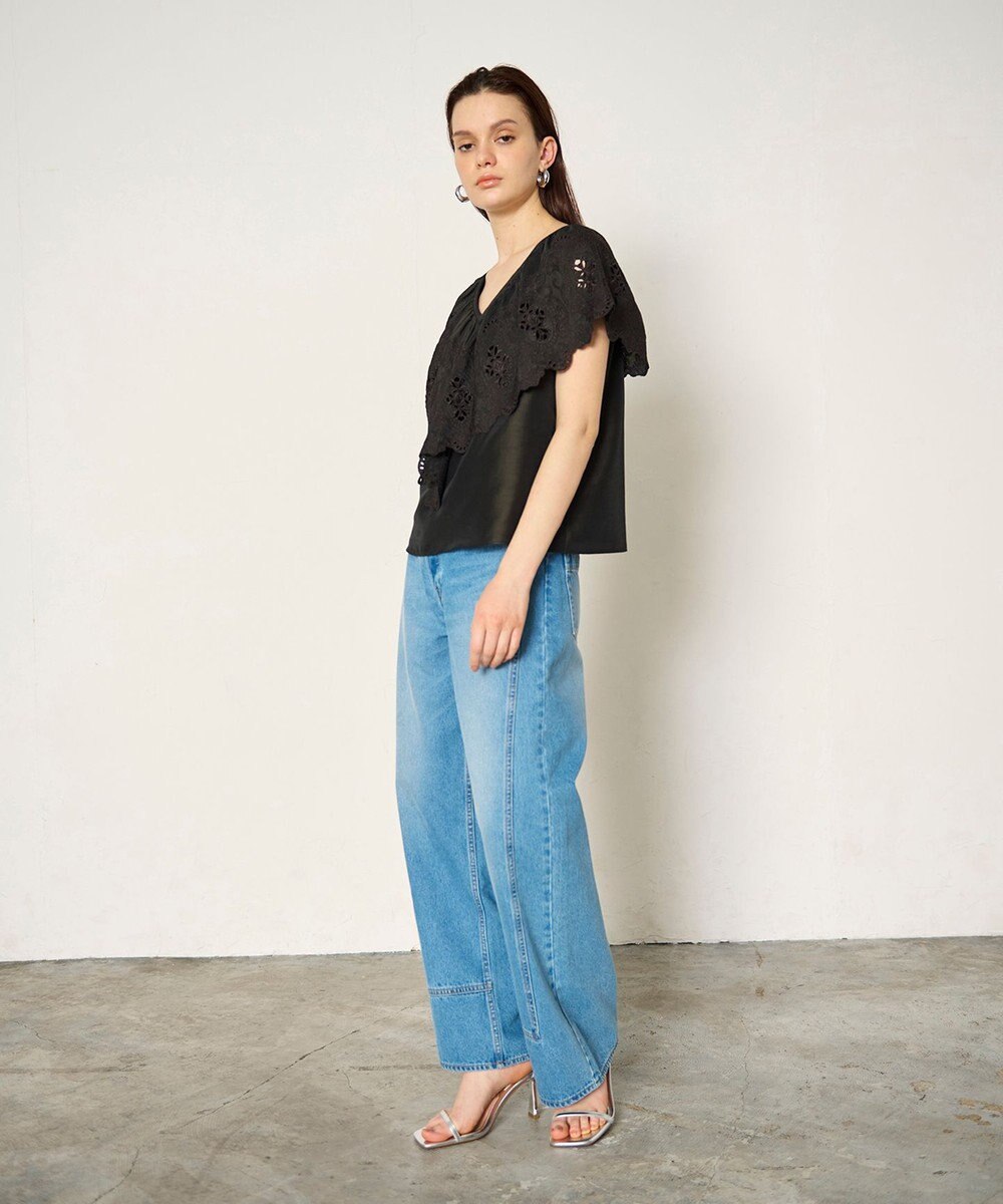 GRACE CONTINENTAL 刺繍ラッフルカラーノースリーブ トップ 