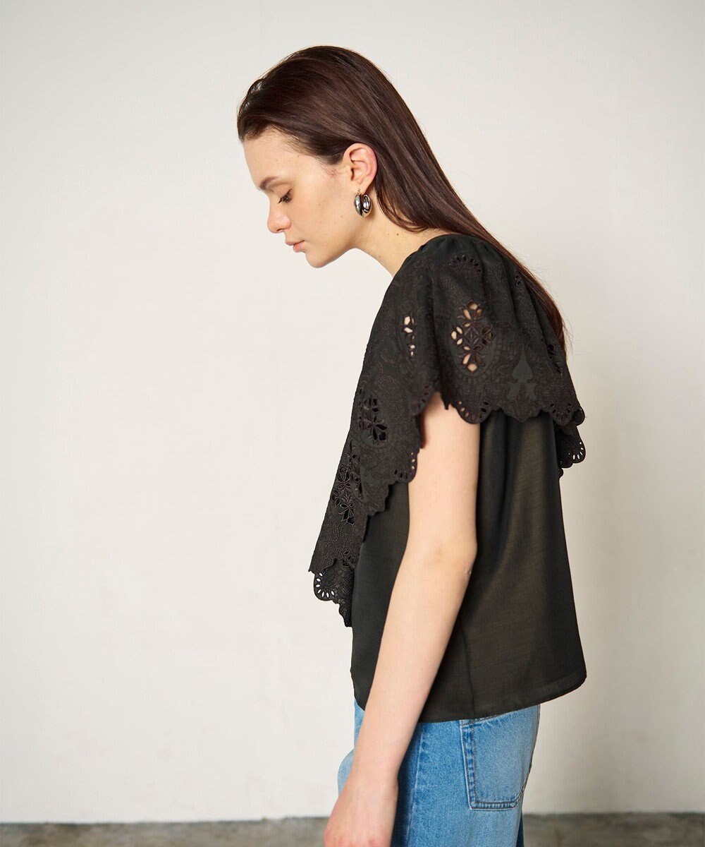 GRACE CONTINENTAL 刺繍ラッフルカラーノースリーブ トップ 