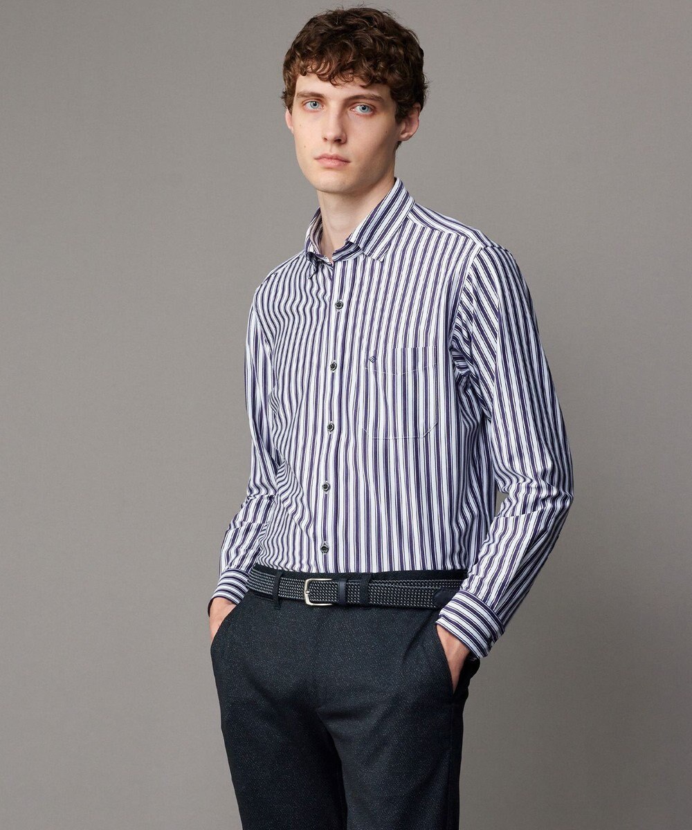 JOSEPH ABBOUD 【キングサイズ・快適な着心地・イージーケア】コンフォートジャージー ストライプ シャツ 