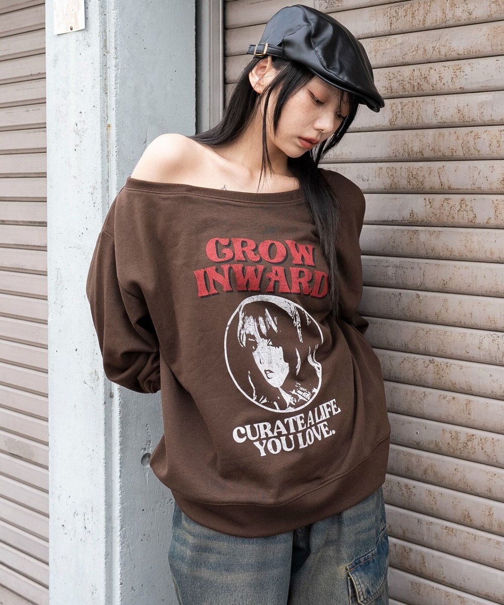 WEGO 【25年秋冬新作】2WAYグラフィックワンショルBIGスウェット 