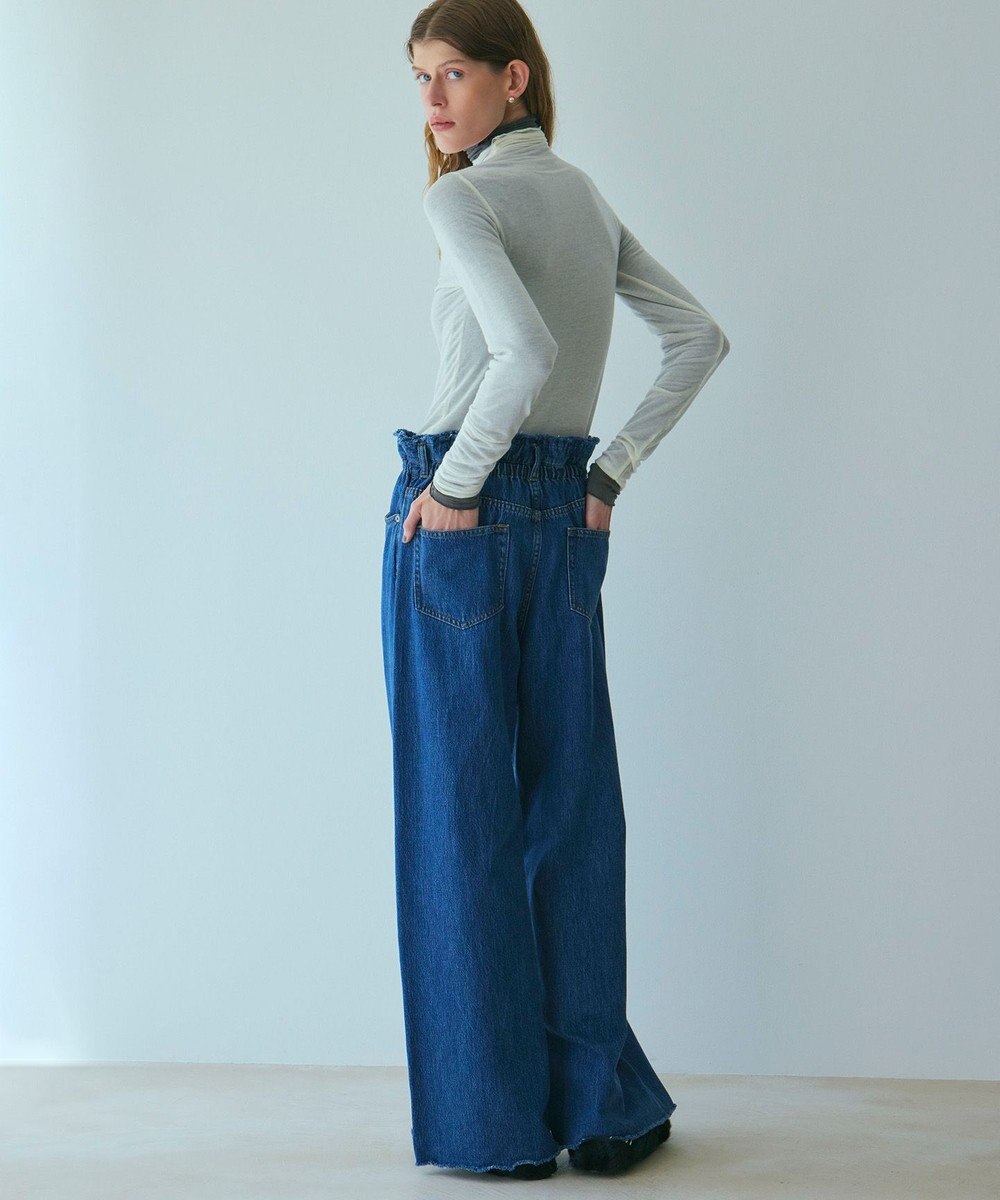 NAVE 【ReNAVE・洗える/軽量】ライトデニム ウエストギャザーパンツ 