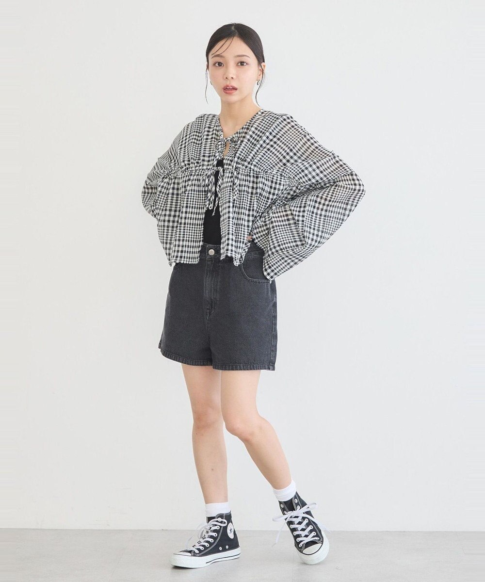 earth music&ecology フリンジロゴデニムショートパンツ 