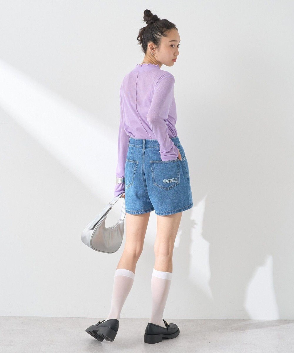 earth music&ecology フリンジロゴデニムショートパンツ 