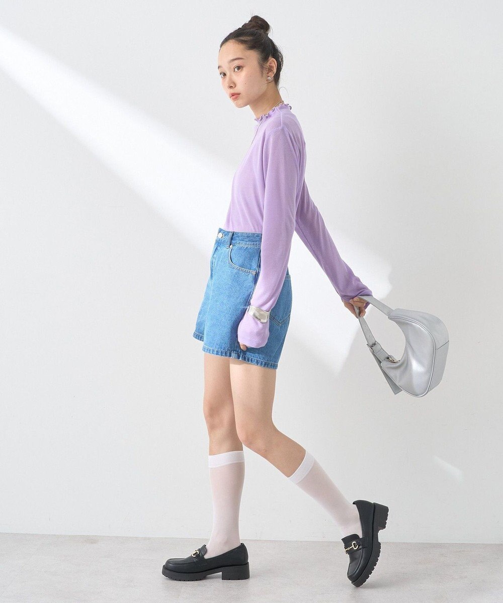 earth music&ecology フリンジロゴデニムショートパンツ 