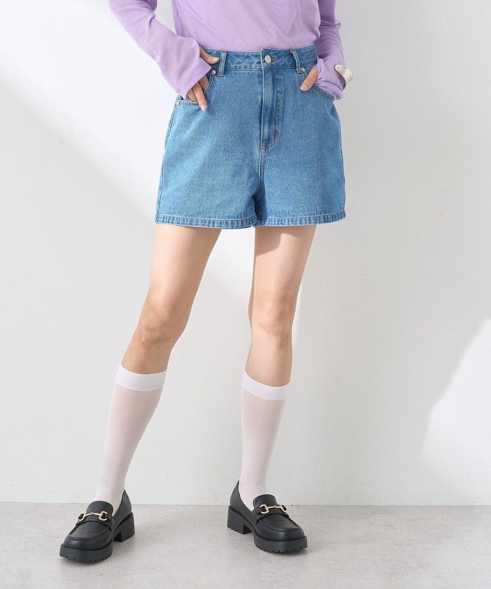 earth music&ecology フリンジロゴデニムショートパンツ 