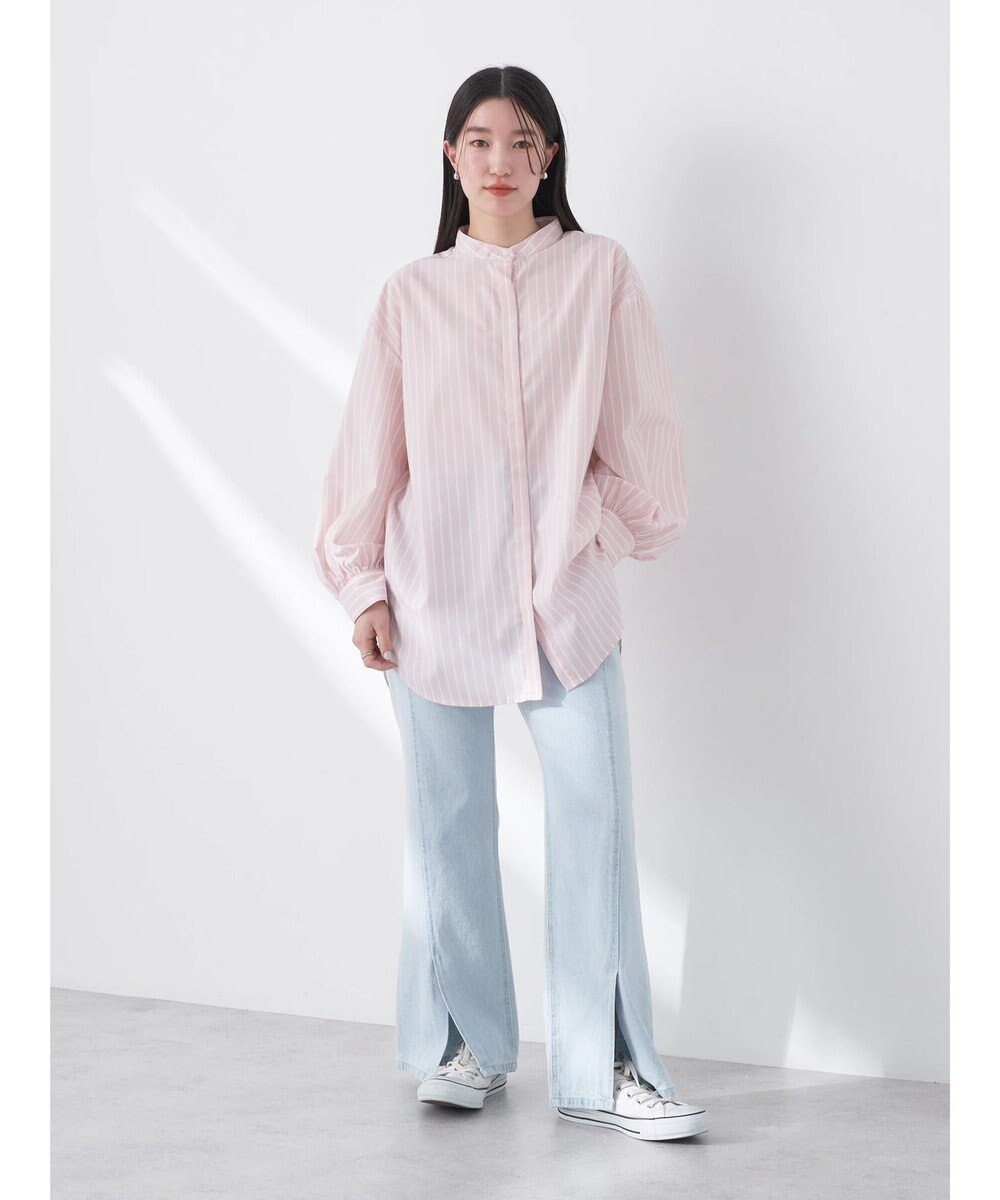 earth music&ecology バンドカラーストライプシャツ 