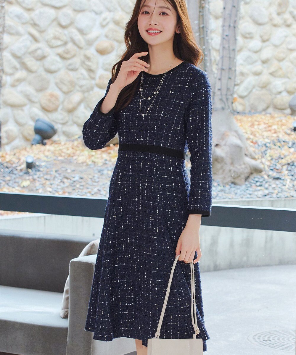 Tiaclasse 【安田美沙子さん着用・新色追加】配色ツイードワンピース 