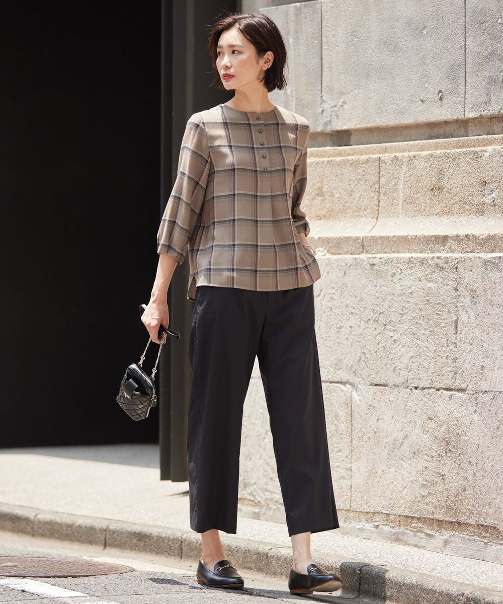 J.PRESS LADIES 【洗える】ハイツイストチェック ボートネック ブラウス 