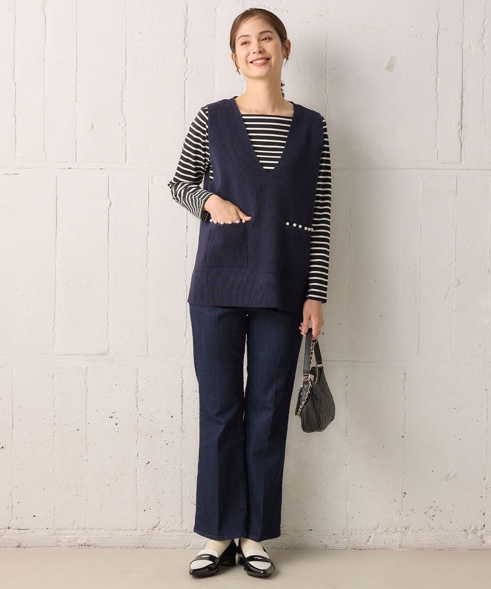 組曲 【洗える・軽量】パールディテールニット ベスト 