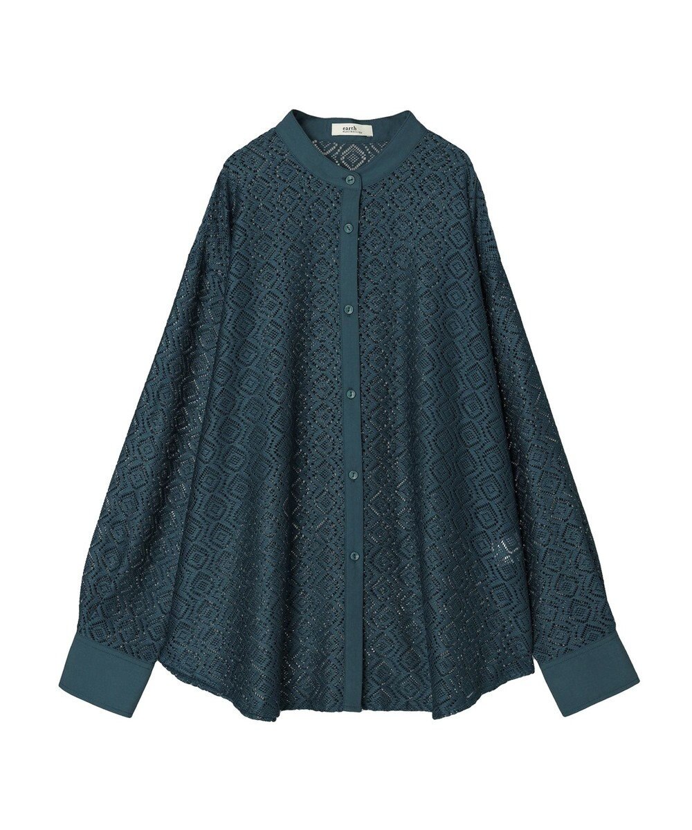 earth music&ecology レースバンドカラーシャツ 