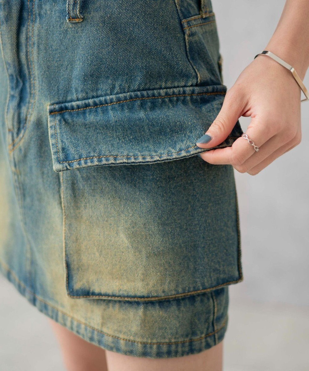 WEGO ヴィンテージウォッシュデニムカーゴミニスカート 