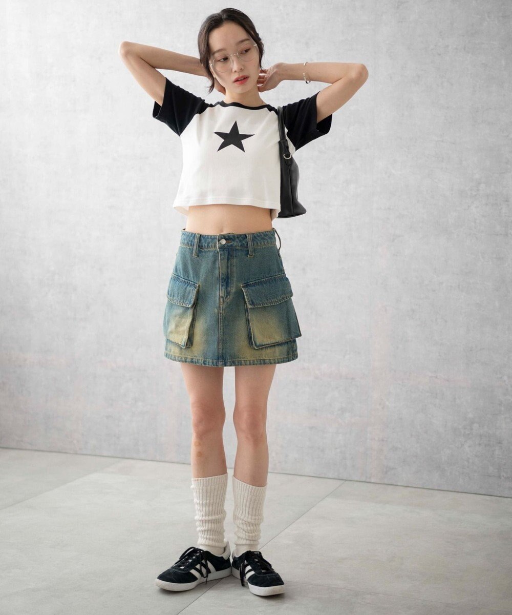 WEGO ヴィンテージウォッシュデニムカーゴミニスカート 