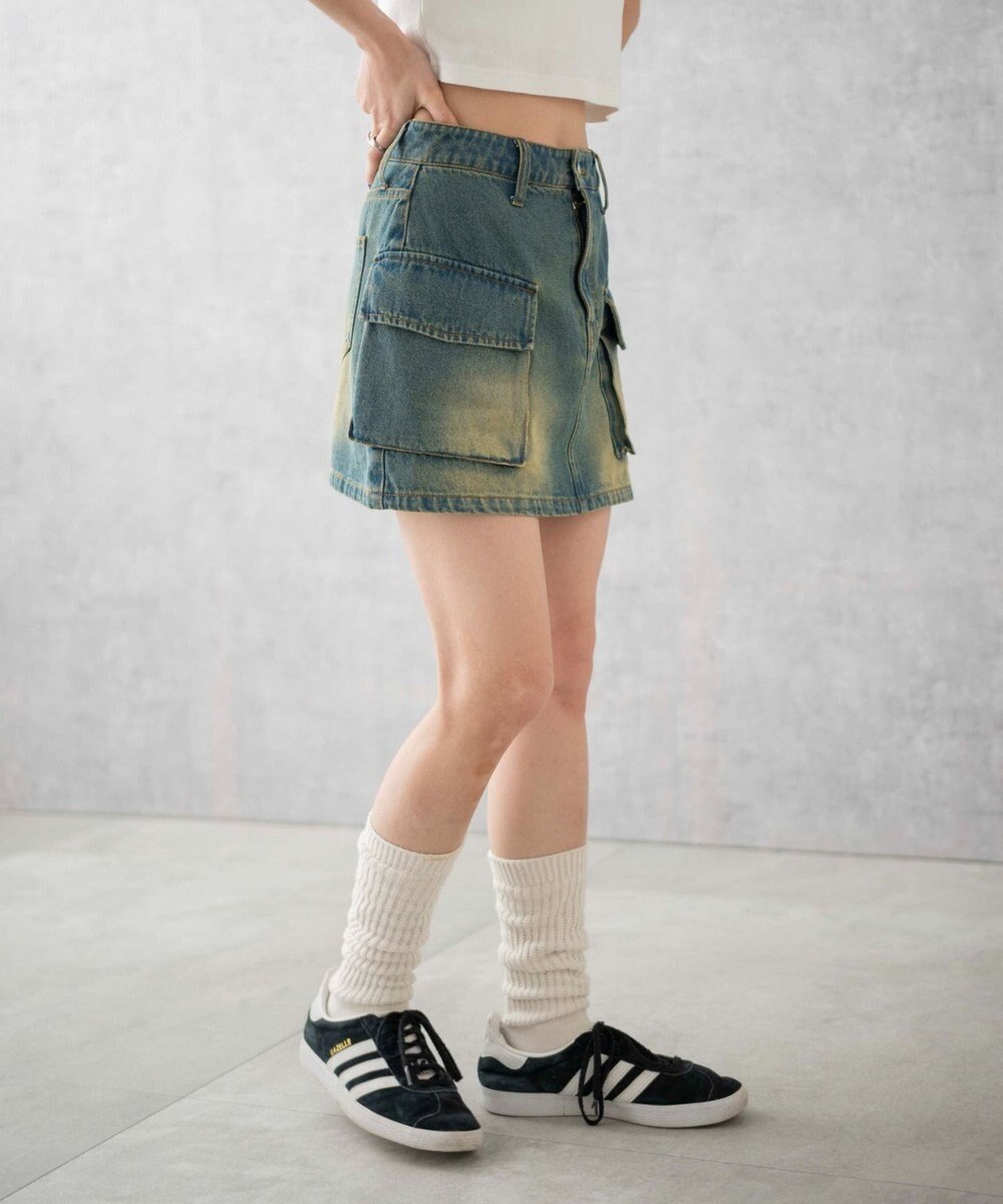 WEGO ヴィンテージウォッシュデニムカーゴミニスカート 