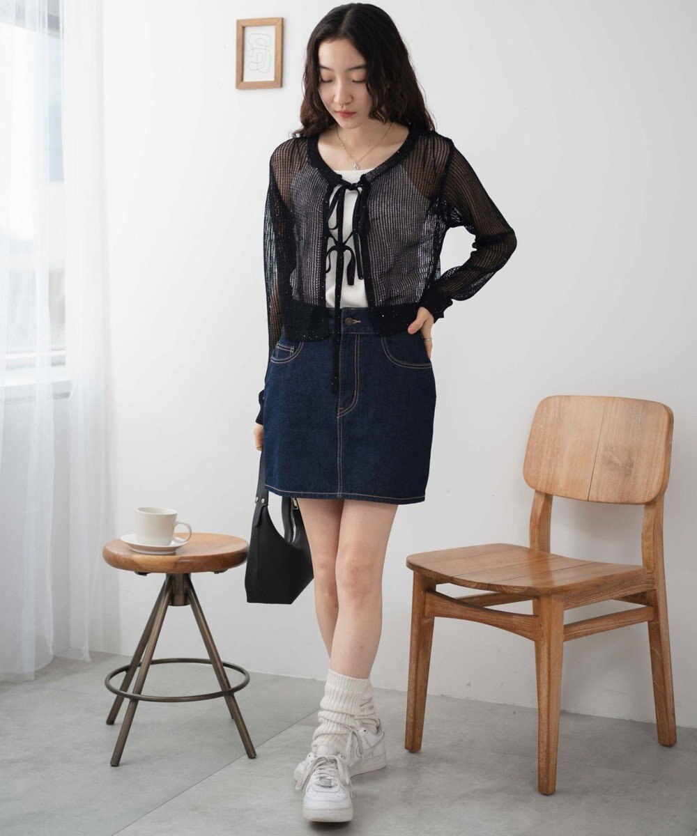 WEGO スパンコールメッシュニットカーデ 