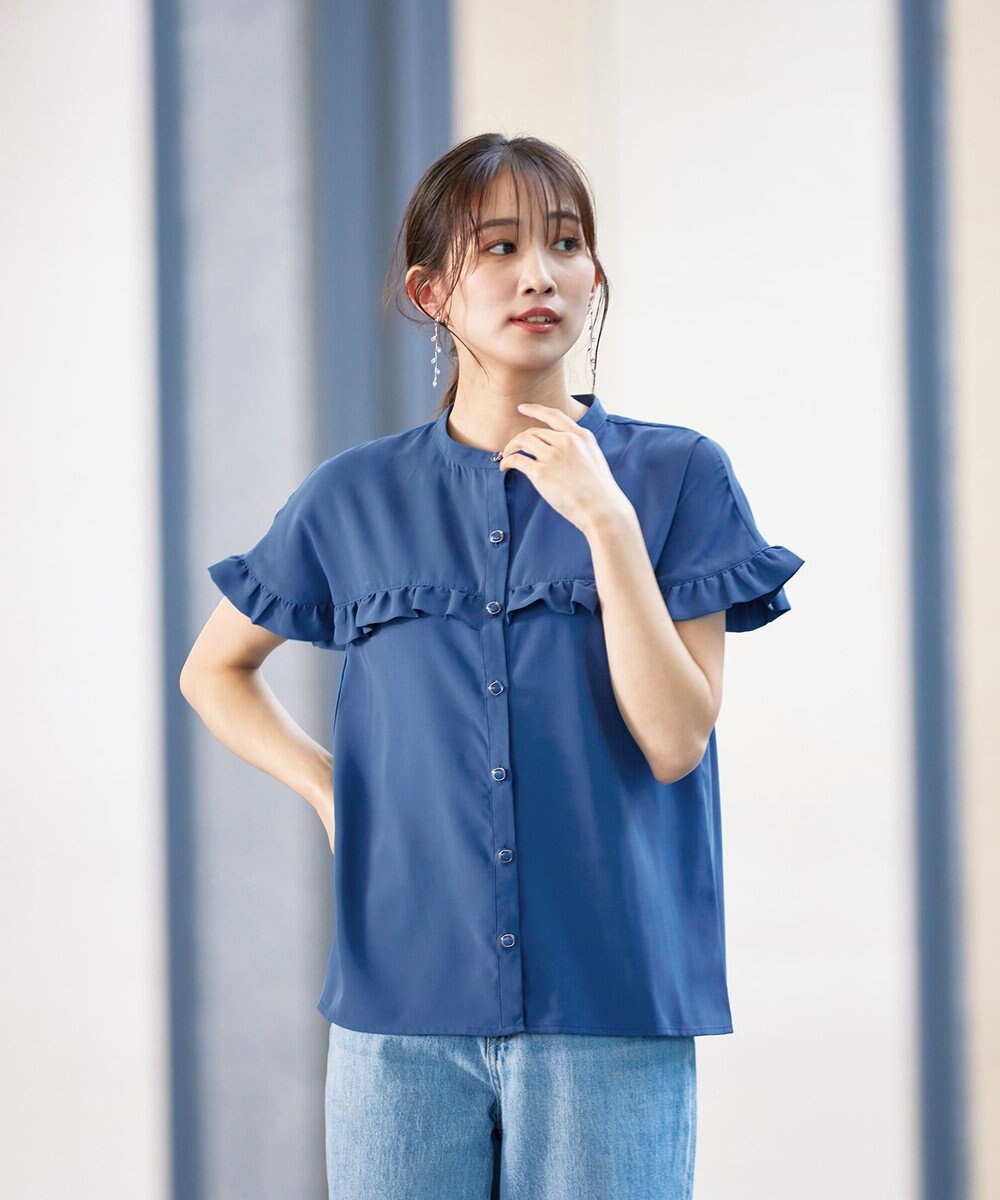 Tiaclasse L 【洗える】ケープ風フリルスリーブブラウス 