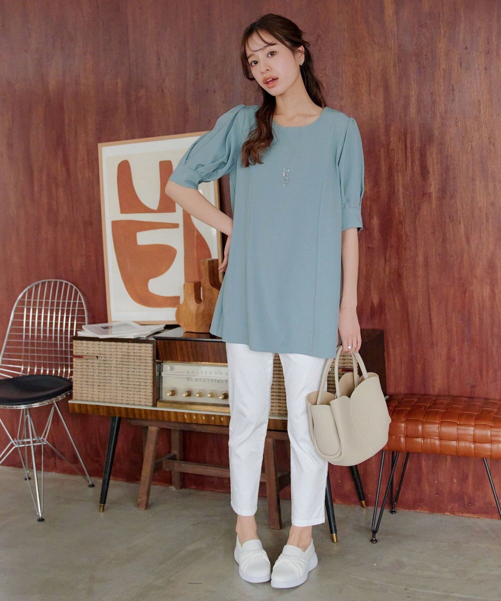 Tiaclasse 【小倉優子さん着用】【洗える】 パフスリーブチュニックブラウス 