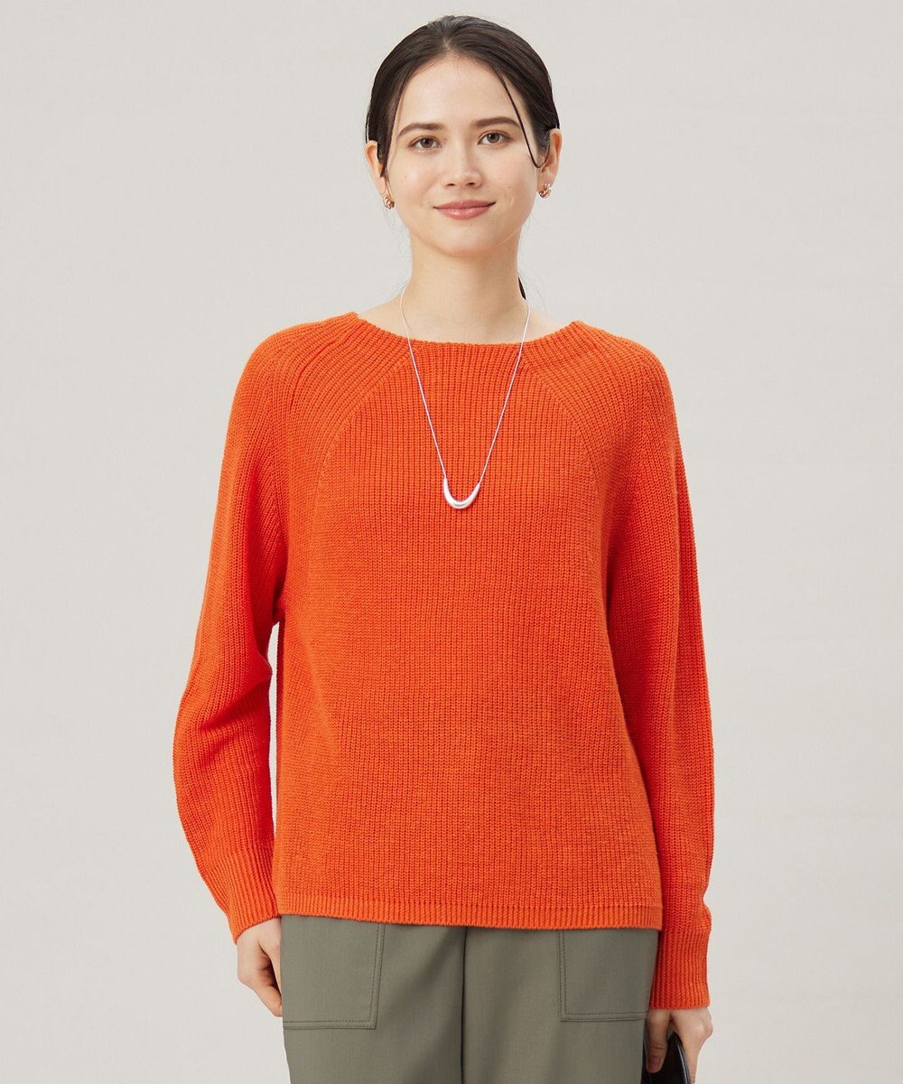 自由区 【WEB限定カラーあり・洗える】リネンミドルゲージボートネック ニット 