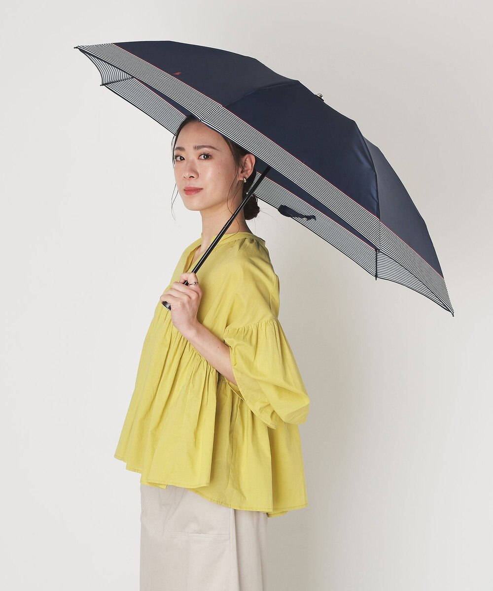 MOONBAT 【WEB限定】POLO RALPH LAUREN)（ポロ ラルフローレン）ワンポイントポロポニー×裾ボーダー 折りたたみ傘 