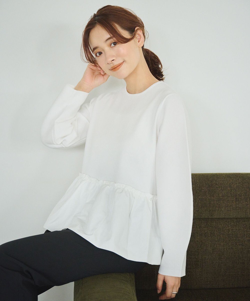 #Newans 【洗える】コンビネーションペプラムチュニックニット 