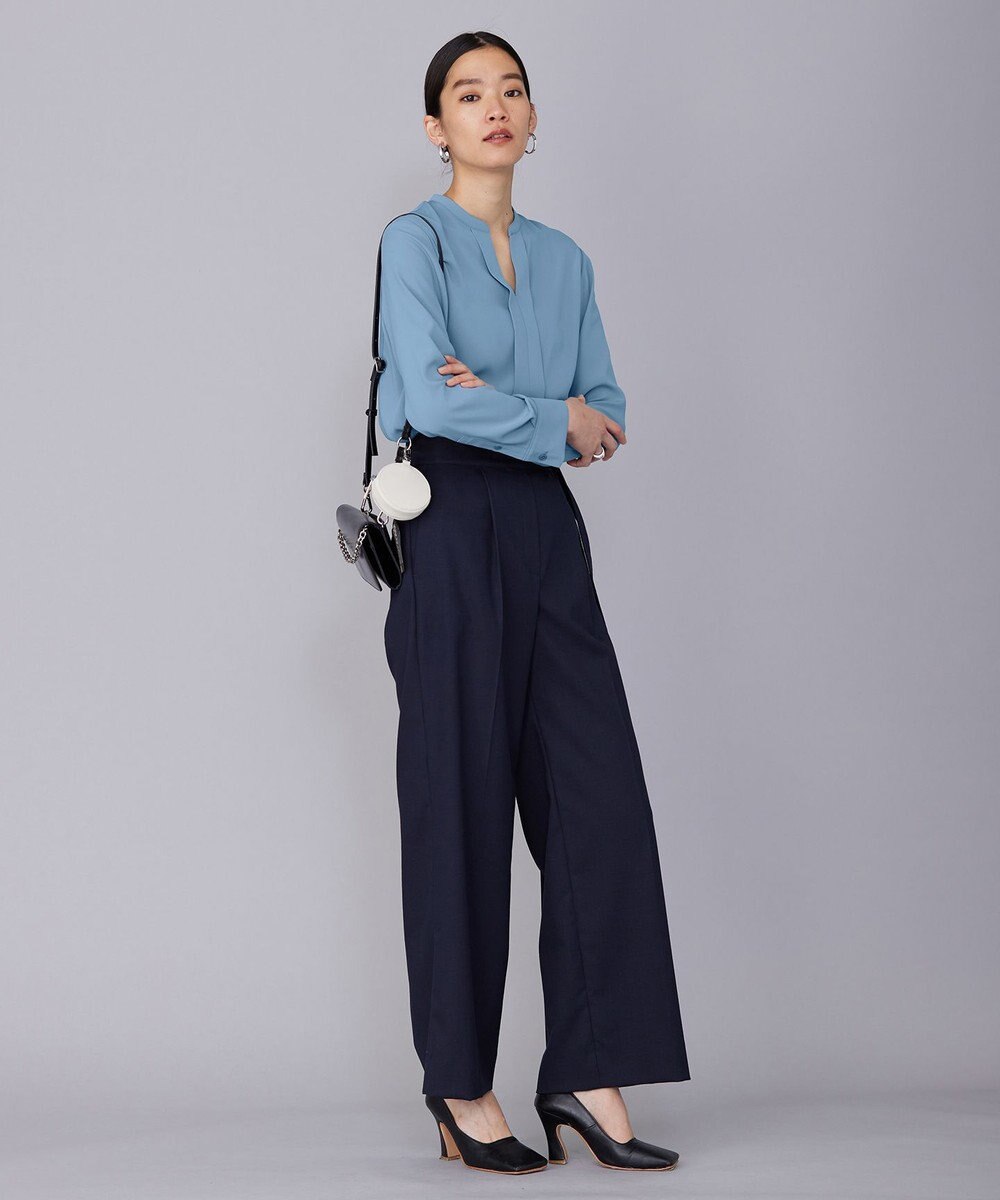 ICB 【洗える・UVケア】BackSatinAmunzen キーネックブラウス 