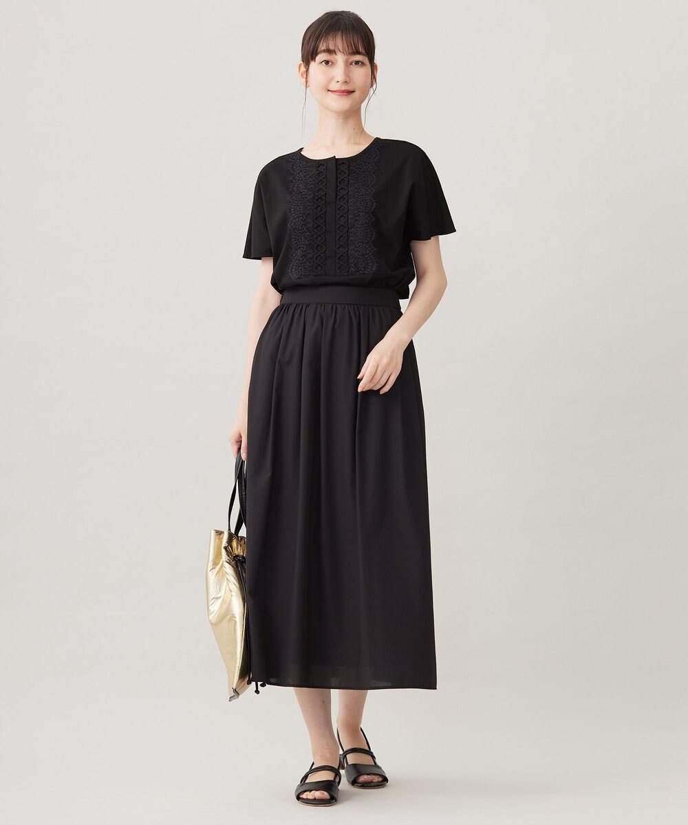 自由区 【洗える】コード刺繍胸元レース カットソー 