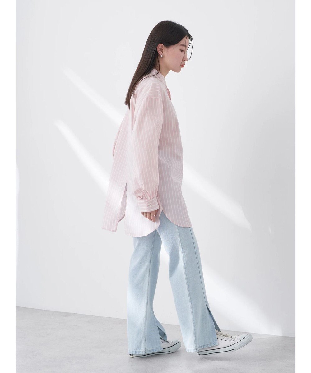 earth music&ecology バンドカラーストライプシャツ 